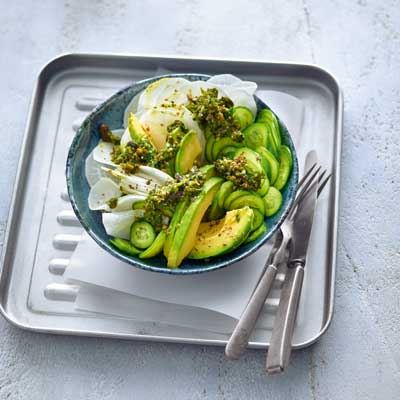 Morning Bowl with Cucumber, Radish & Pistachio Pesto - Recipe by Dr Thomas Kurscheid