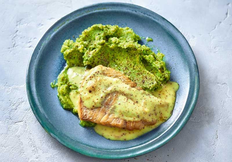 Fish Fillet with Mustard Sauce on Broccoli Puree - Recipe by Dr Thomas Kurscheid