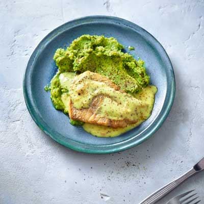 Fish Fillet with Mustard Sauce on Broccoli Puree - Recipe by Dr Thomas Kurscheid