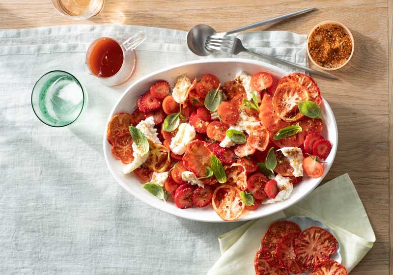 Tomato, Strawberry and Mint Salad with Dehydrated Tomato - Recipe by Nadia Fonoff