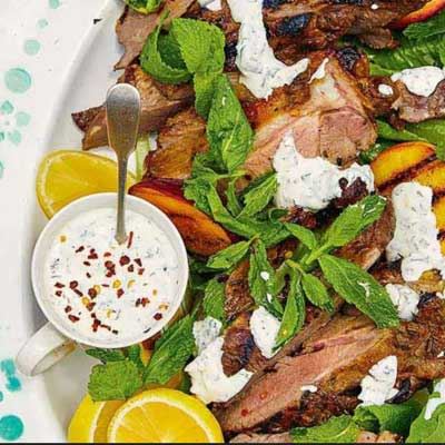 BBQ Lamb and Grilled Peach Salad