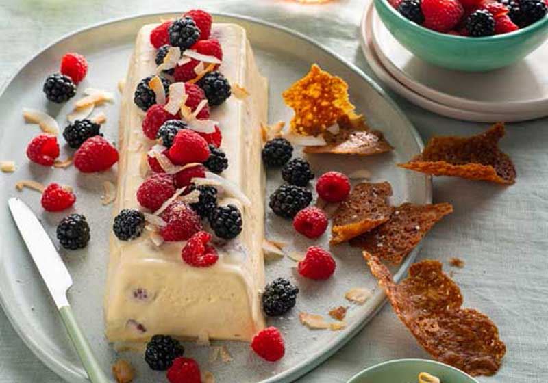 Lemon Semifreddo with Berries and Coconut Wafers - Recipe by Janelle Holston