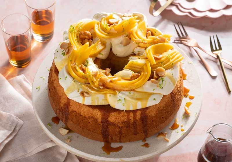 Mango Chiffon Cake with Mascarpone Cream and Maple Rum Syrup - Recipe by Nancy Cheong and Wendy Quinsumbing