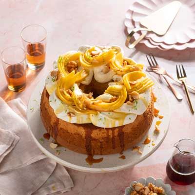 Mango Chiffon Cake with Mascarpone Cream and Maple Rum Syrup - Recipe by Nancy Cheong and Wendy Quinsumbing