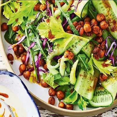 Chickpeas with Cucumber and Tahini