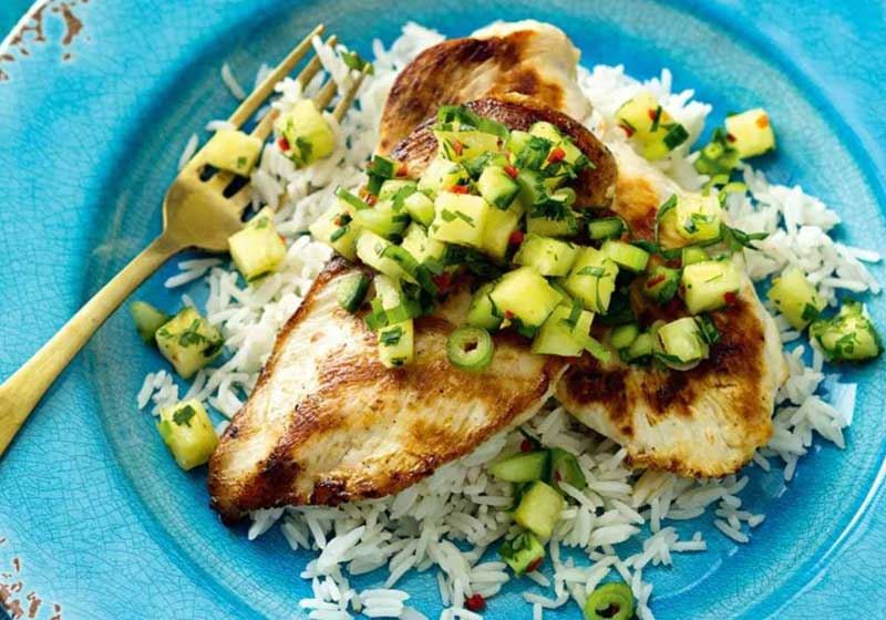 Thai Chicken with Pineapple and Cucumber Salsa