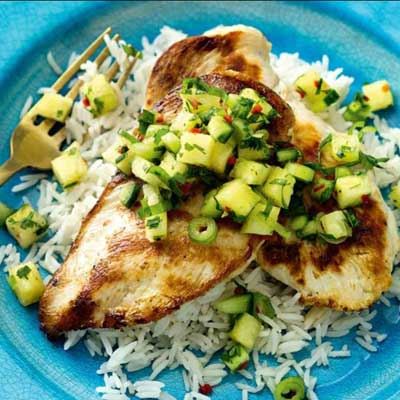 Thai Chicken with Pineapple and Cucumber Salsa