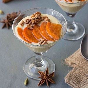 Lime Poached Persimmons with White Chocolate Mousse