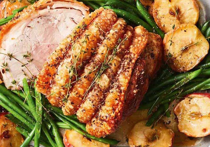 Crispy Roast Pork with Baked Apples