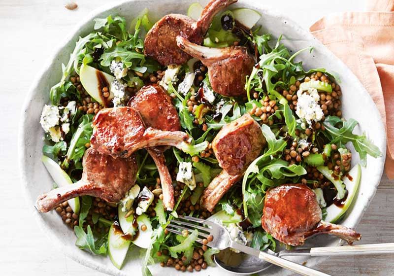 Sticky Balsamic Lamb with Apple and Lentil Salad