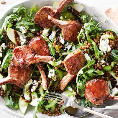 Sticky Balsamic Lamb with Apple and Lentil Salad