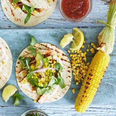 Smoky Char-grilled Chicken Tortillas with Grilled Corn & Herb Salad