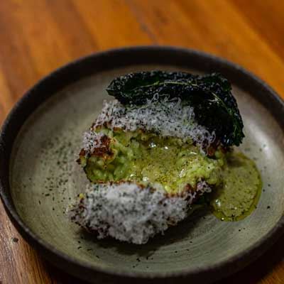 Blue Swimmer Crab, Cockle and Prawn Arancini Kiev - Chef Recipe by Dominic Grundy