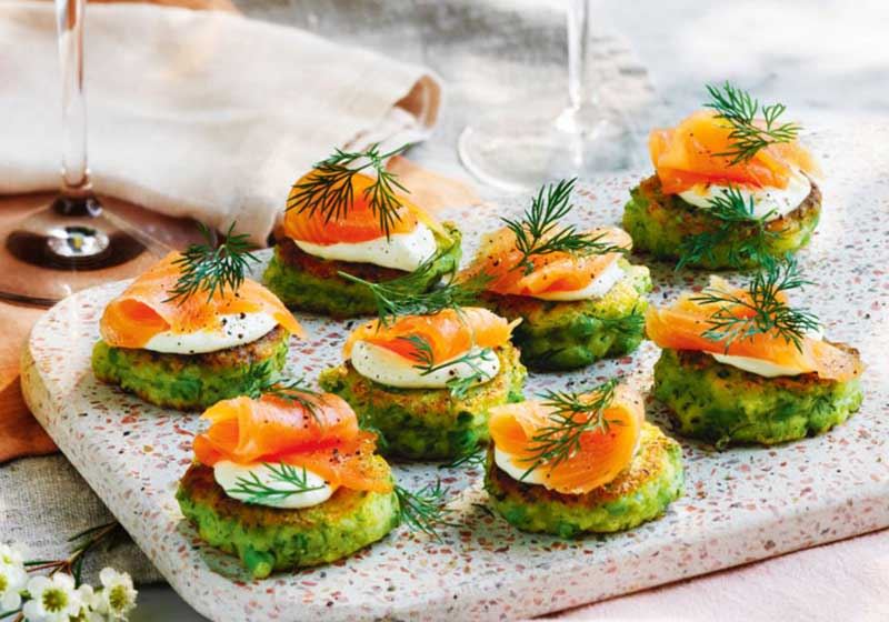 Pea and Dill Fritters with Smoked Salmon