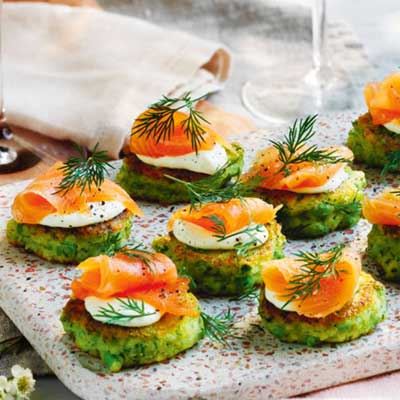 Pea and Dill Fritters with Smoked Salmon