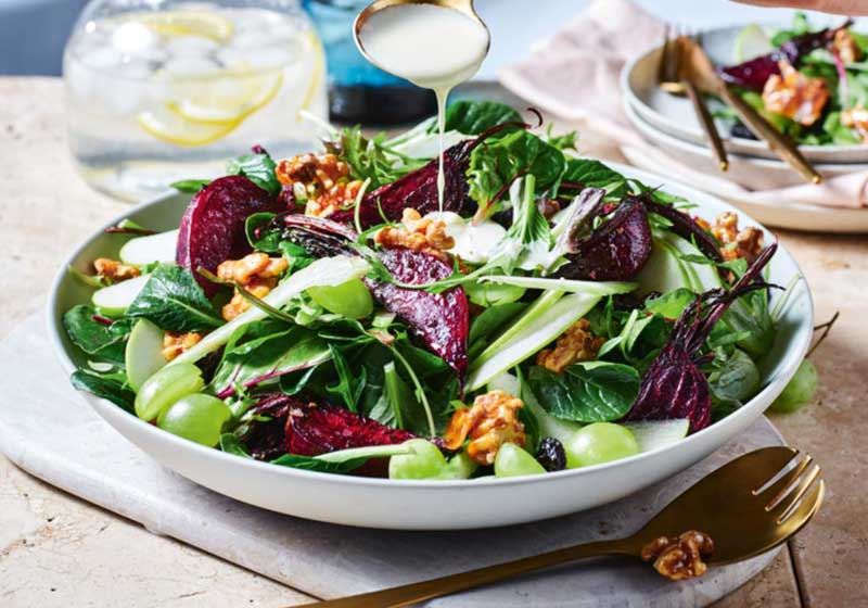 Beetroot and Grape Waldorf Salad with Honey Walnuts