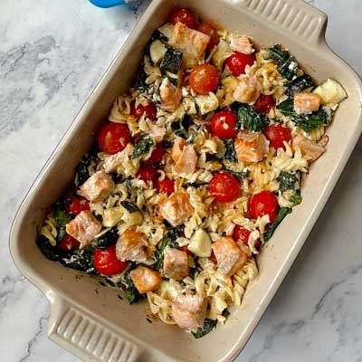 Creamy Salmon Tray Bake - Recipe by Susie Burrell