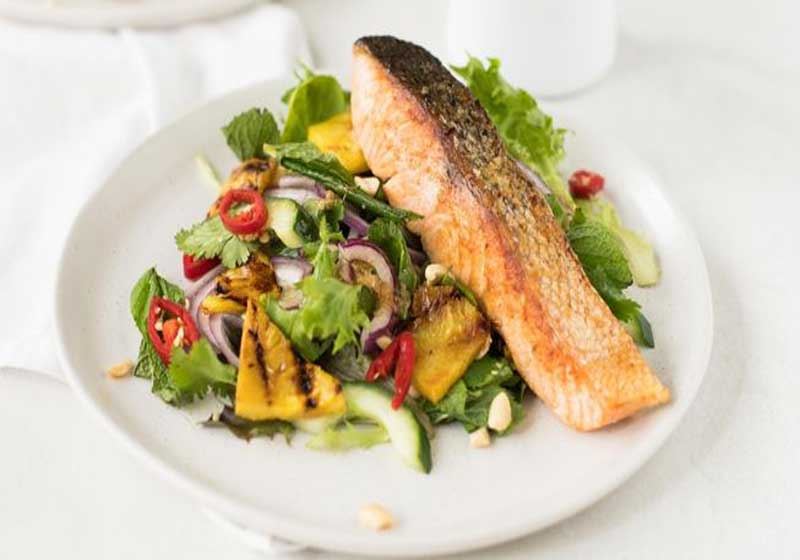 Crispy Skin Salmon with Grilled Pineapple and Chilli Salad