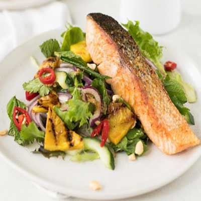 Crispy Skin Salmon with Grilled Pineapple and Chilli Salad