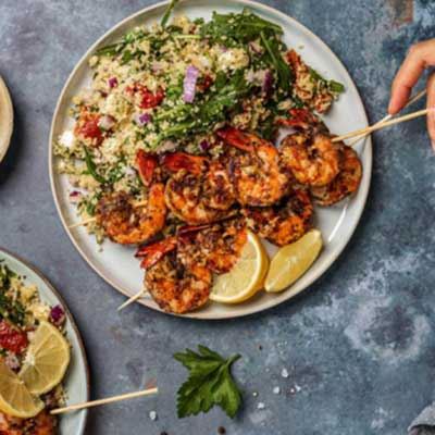 BBQ Prawn Skewers with Mediterranean Couscous