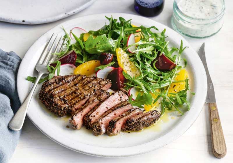 Pepper Crusted Beef with Beetroot Salad