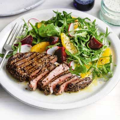 Pepper Crusted Beef with Beetroot Salad