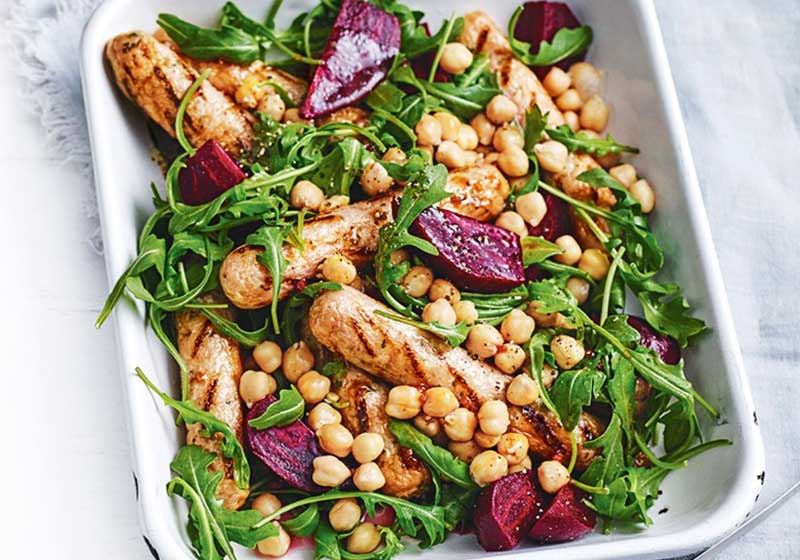 Chicken Sausages, Beetroot and Rocket Salad