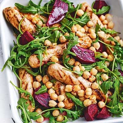 Chicken Sausages, Beetroot and Rocket Salad