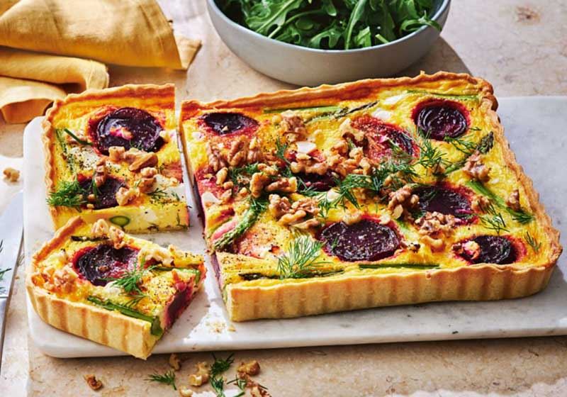 Beetroot, Asparagus and Feta Quiche