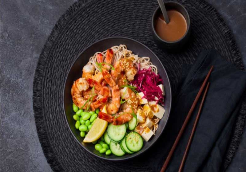 Soba Noodle Salad with Miso Prawns