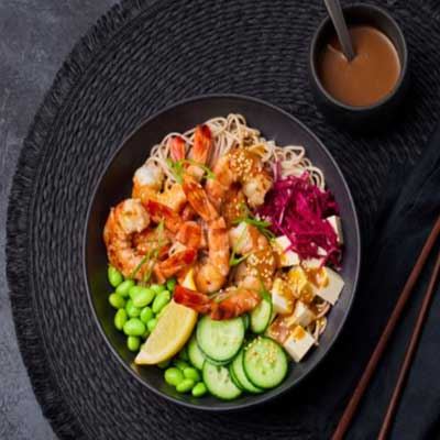 Soba Noodle Salad with Miso Prawns