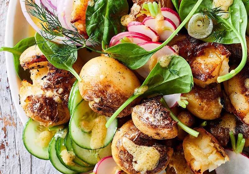 Healthier Barbequed Smashed Potato Salad