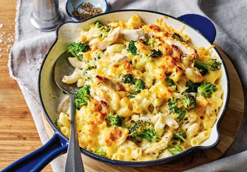 Chicken Macaroni and Cheese with Broccoli and Cauliflower