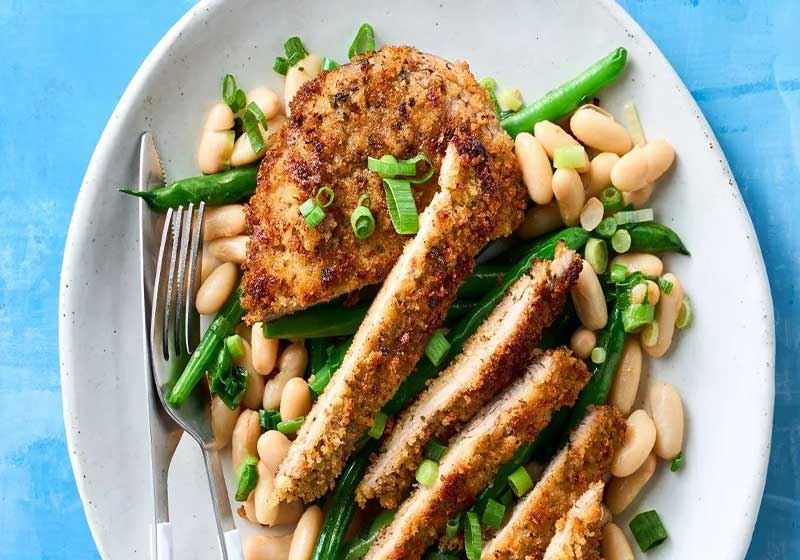 Lemon and Herb Beef Schnitzels and Braised Beans