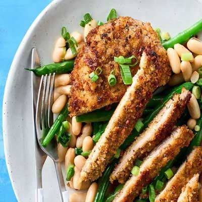 Lemon and Herb Beef Schnitzels and Braised Beans