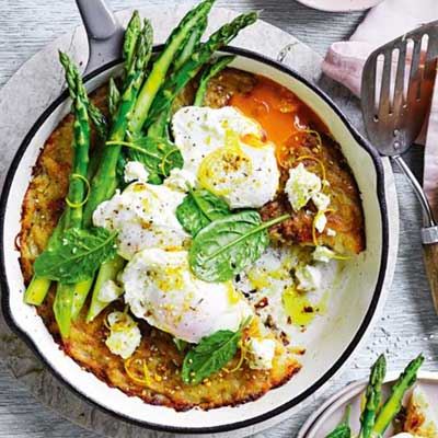 Potato Rosti, Asparagus, Spinach and Poached Eggs