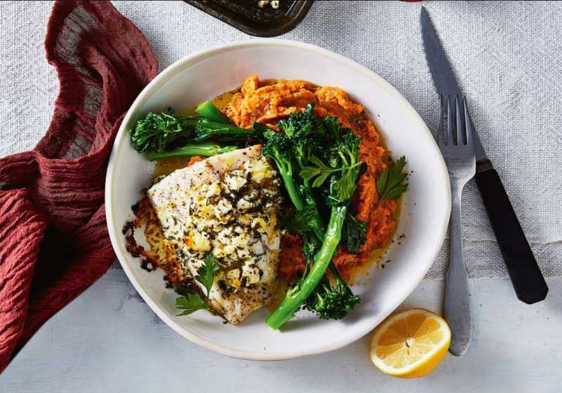 Lemon Myrtle Barramundi with Sweet Potato Mash