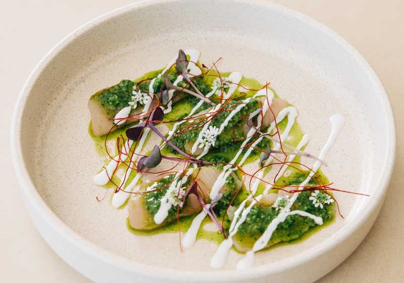 Kingfish Crudo, Green Chilli Zhoug and Coconut - Chef Recipe by Jono Sweet