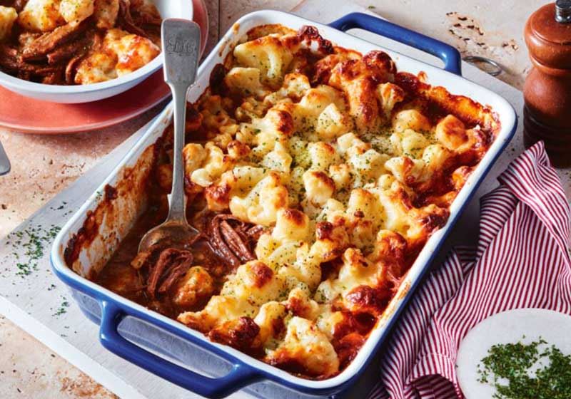 Brisket and Cheesy Cauliflower Bake