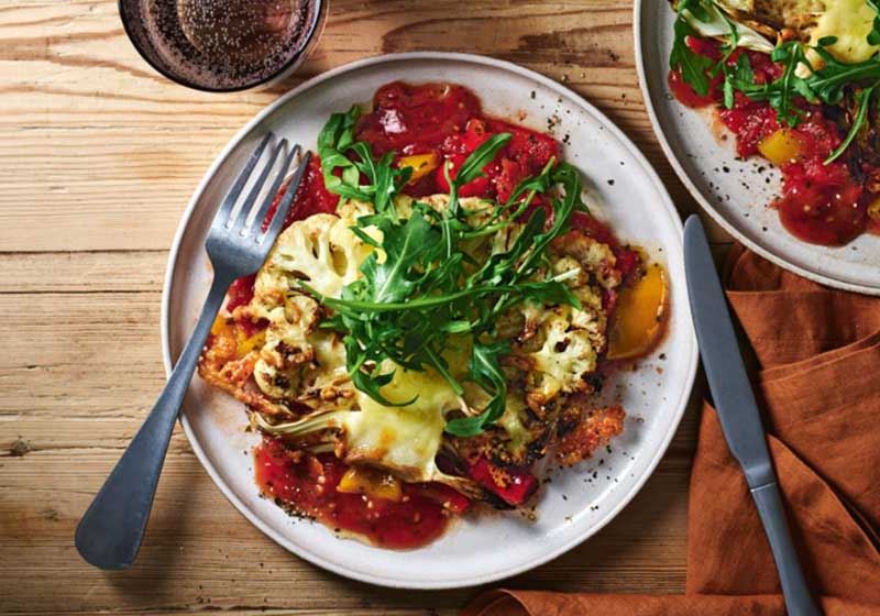 Cauliflower Steaks with Tomato and Capsicum Sauce