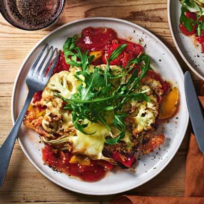 Cauliflower Steaks with Tomato and Capsicum Sauce