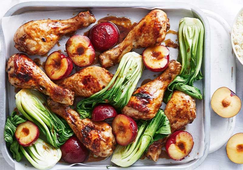 Sticky Chicken and Plum Tray Bake