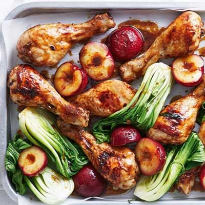 Sticky Chicken and Plum Tray Bake