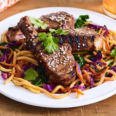 Spicy Plum Lamb Cutlets and Noodle Sitr-fry