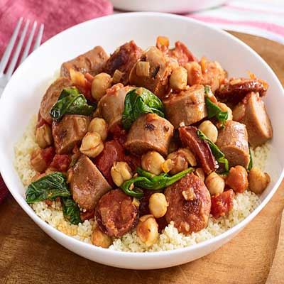 Spinach, Sausage and Chickpea Hot Pot