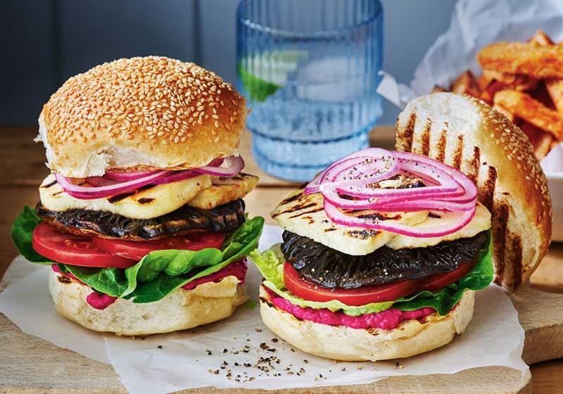 Grilled Mushroom and Halloumi Burgers