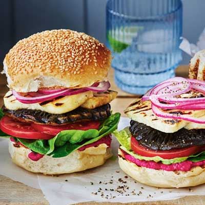 Grilled Mushroom and Halloumi Burgers