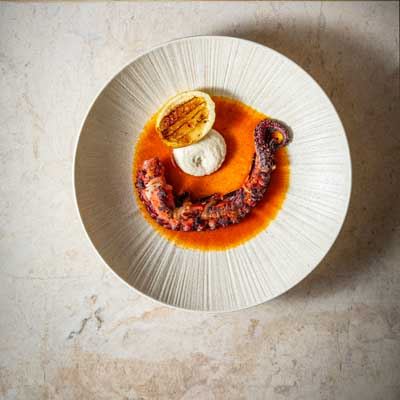 Hibachi Grilled Octopus with Almond Tarator - Chef Recipe by Billy Buchanan