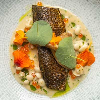 Blackened Coorong Mullet, Mushroom a la Greque and Roe - Chef Recipe by Hugh Hazelwood