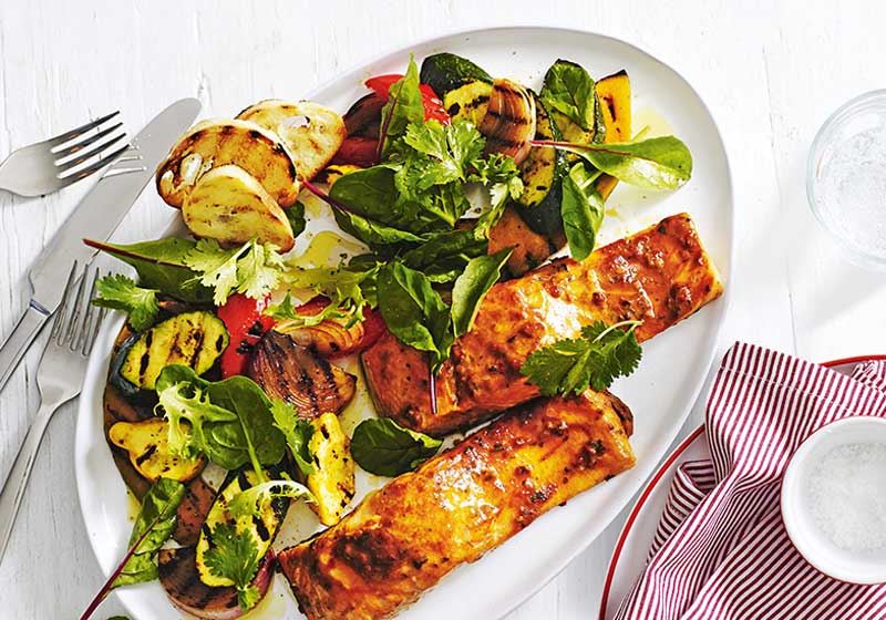 Baked Fish with Harissa Vegetable Salad